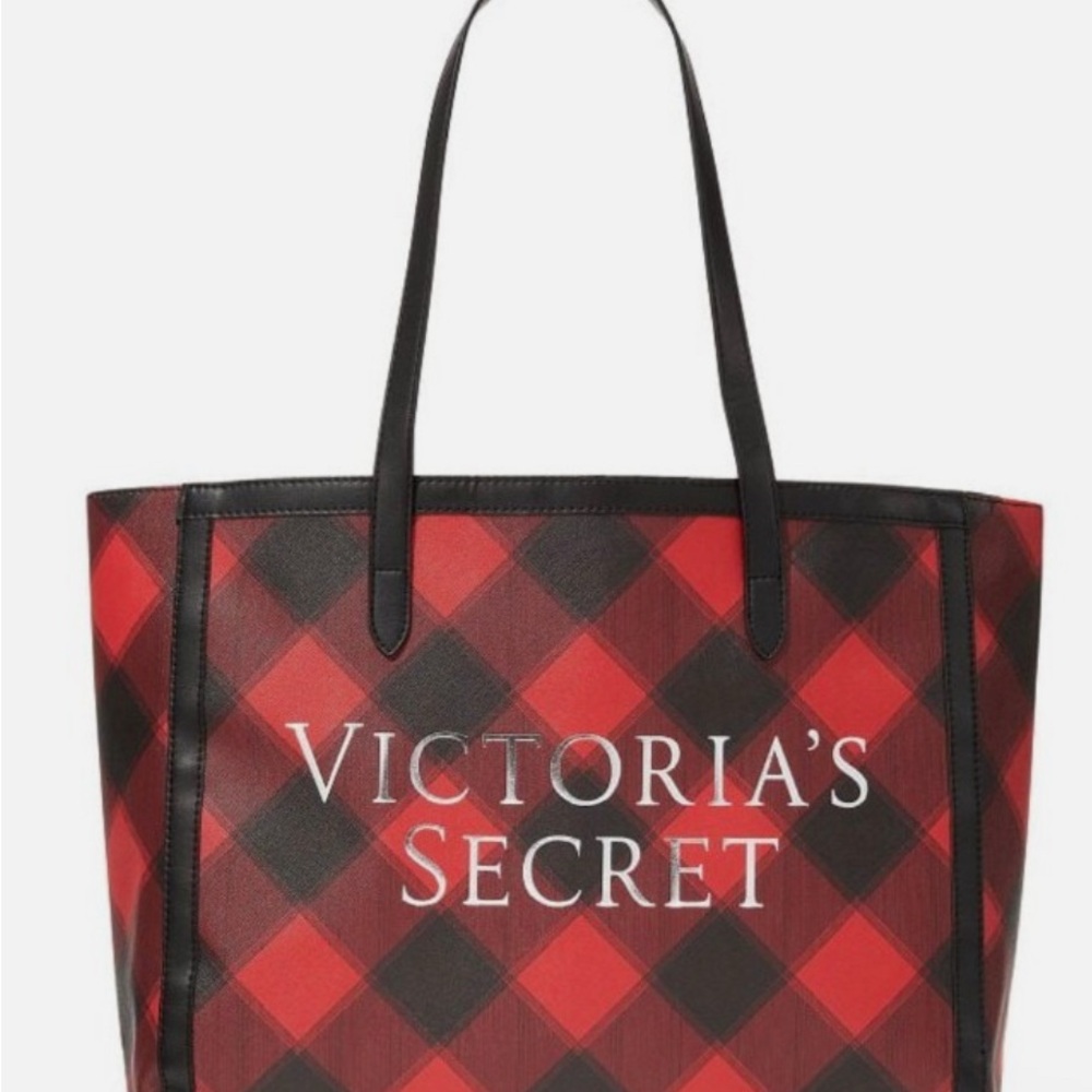 Victoria's Secret Red and Black Buffalo Plaid Tote
